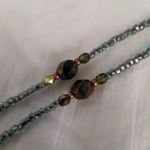 Blue Iridescent Seed Bead Necklace - Picture 8 of 13